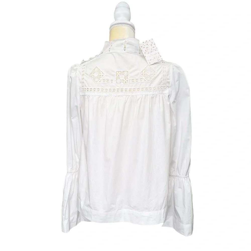 Free People White Cotton Blouse Size XS Bell Sleeves Crochet Eyelet Lace New NWT